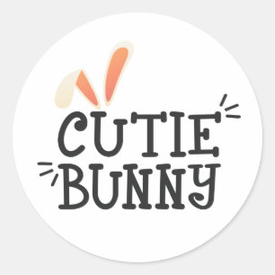Simple Cutie Bunny Påsk Typograph Teckningsförse Runt Klistermärke