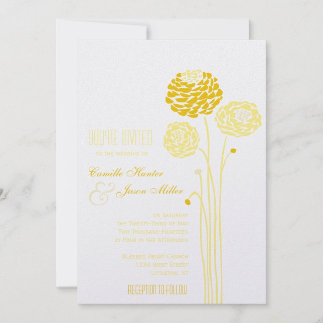 Simple Dahlia - Metallic Guld Bröllop Inbjudningar (Framsida)