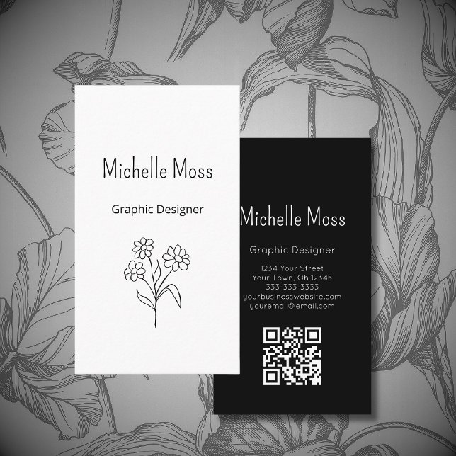 Simple Daisy QR code Floral Graphic Designer  Visitkort (Skapare uppladdad)