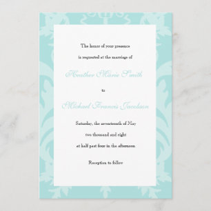 Simple Damask Robin's Egg Blue Wedding bjudande Inbjudningar