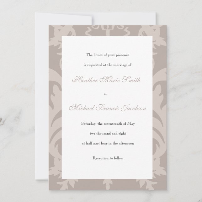 Simple Damask Taupe-bröllopsinbjudan Inbjudningar (Framsida)