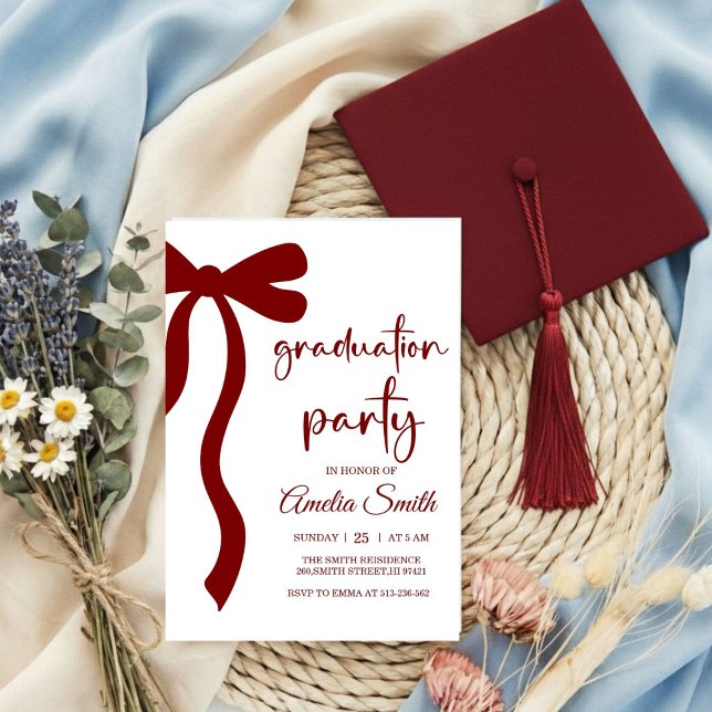 Simple  Deep Red Bow graduation party invitation Inbjudningar (Skapare uppladdad)