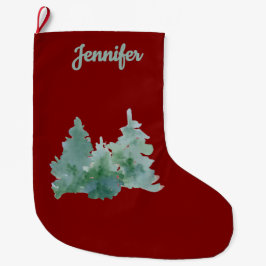 Simple Deep Red & Green Named Christmas Tree   Stor Julstrumpa