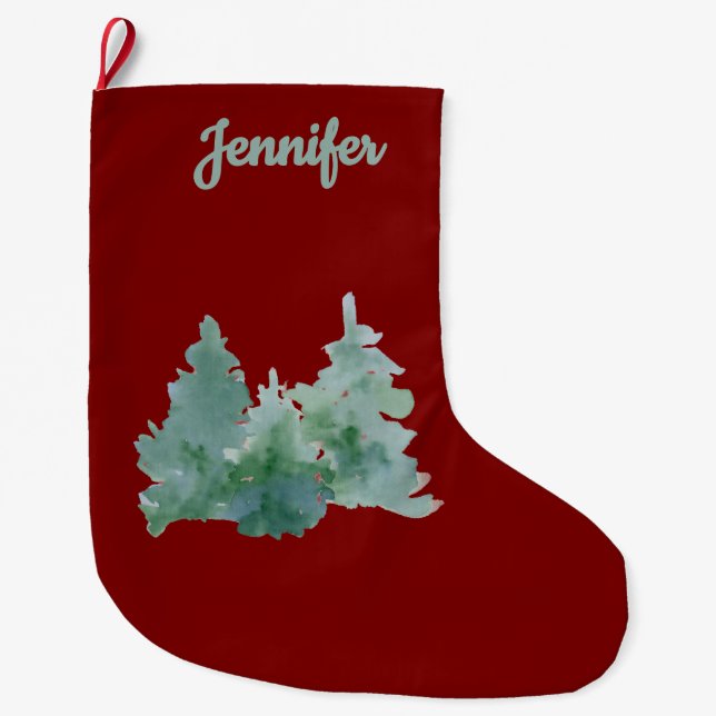 Simple Deep Red & Green Named Christmas Tree   Stor Julstrumpa (Framsidan)