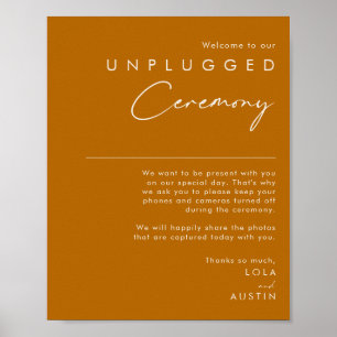 Simple Desert Burnt Orange Unplugged Ceremony Sign Poster