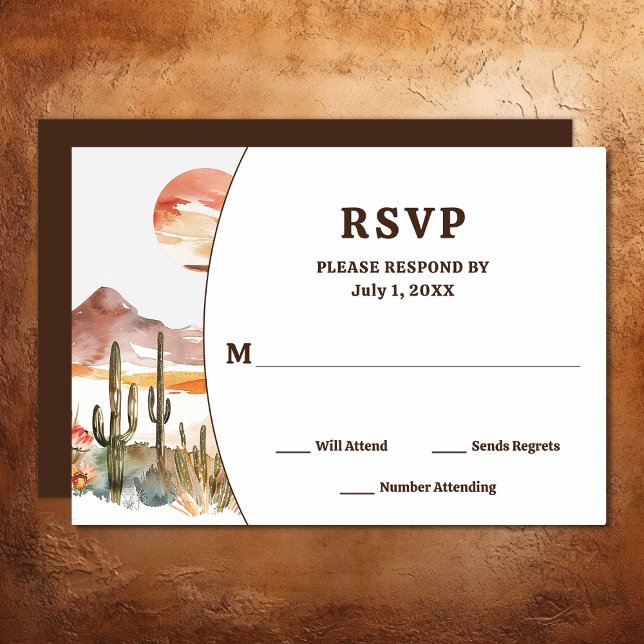 Simple Desert Cactus Westerna Boho Bröllop OSA Kort (Simple Desert Cactus Western Boho Wedding RSVP Card)