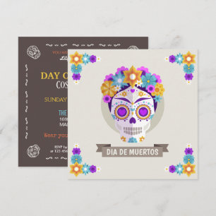 Simple Dia de los Muertos Blommigt Skullinbjudan Inbjudningar