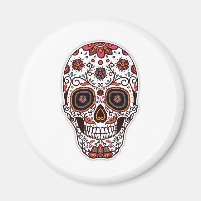 Simple Dia de Muertos Blommigt Skull | Magnet (Framsidan)