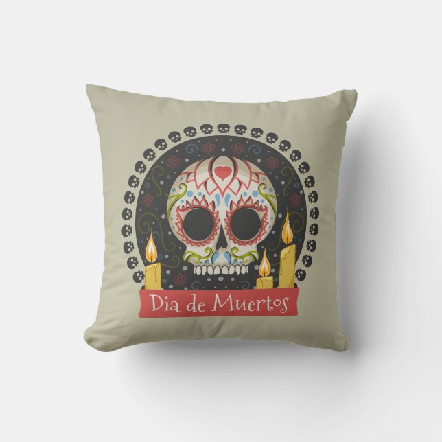 Simple Dia de Muertos Skull & Candles Dekorativ ku Kudde (Framsida)