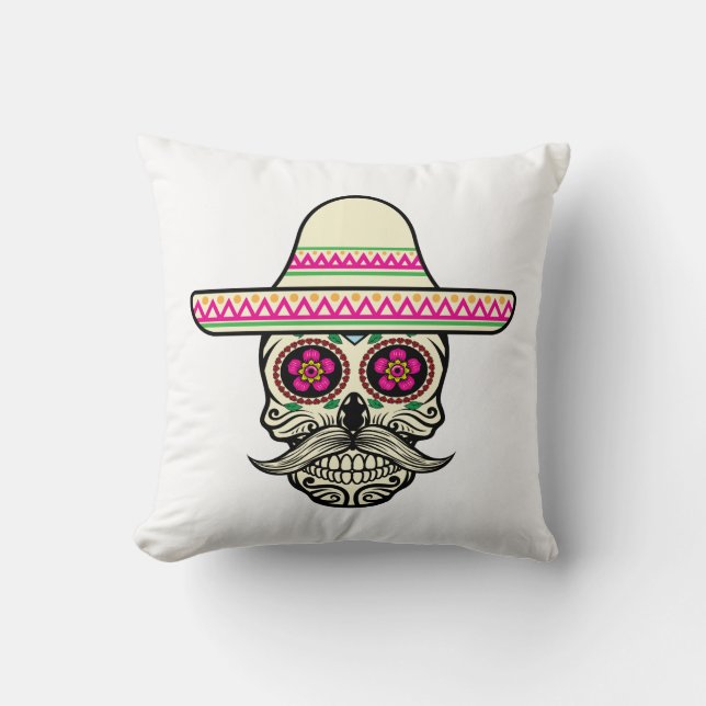 Simple Dia de Muertos Skull med Hat Dekorativ kudd Kudde (Framsida)