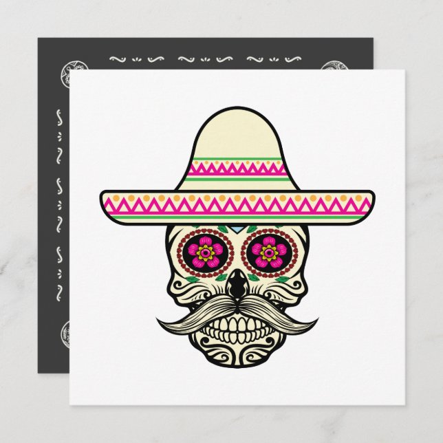Simple Dia de Muertos Skull med Hat-inbjudan Inbjudningar (Fram/baksida)