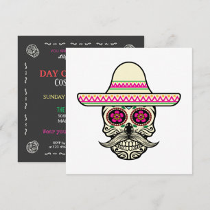 Simple Dia de Muertos Skull med Hat-inbjudan Inbjudningar