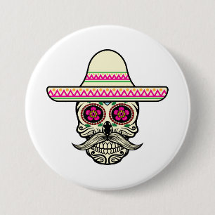 Simple Dia de Muertos Skull med Hat Knapp