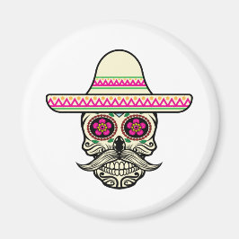 Simple Dia de Muertos Skull med Hat | Magnet