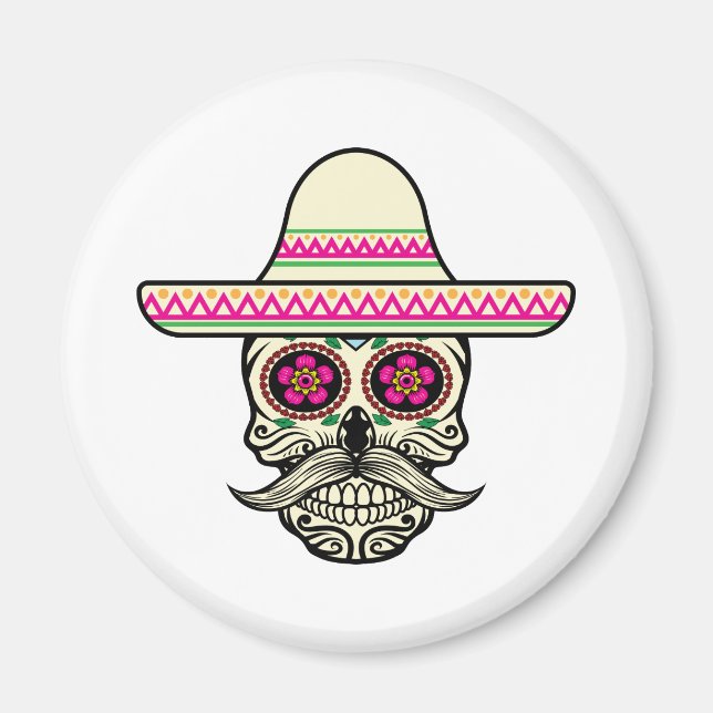 Simple Dia de Muertos Skull med Hat | Magnet (Framsidan)