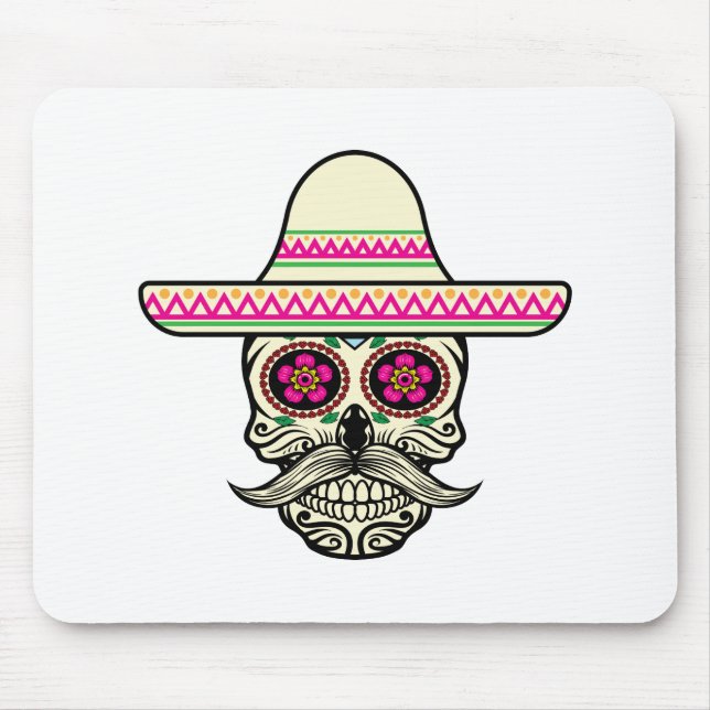 Simple Dia de Muertos Skull med Hat | Mousepad Musmatta (Framsidan)