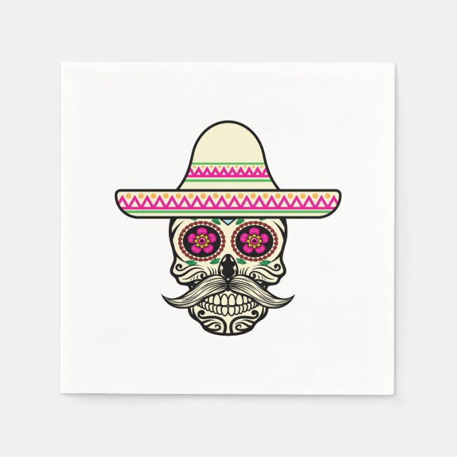 Simple Dia de Muertos Skull med Hat | Napkin Pappersservett (Framsidan)