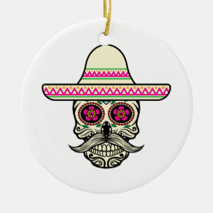 Simple Dia de Muertos Skull med Hat Ornament
