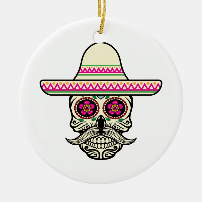 Simple Dia de Muertos Skull med Hat | Ornament (Framsidan)
