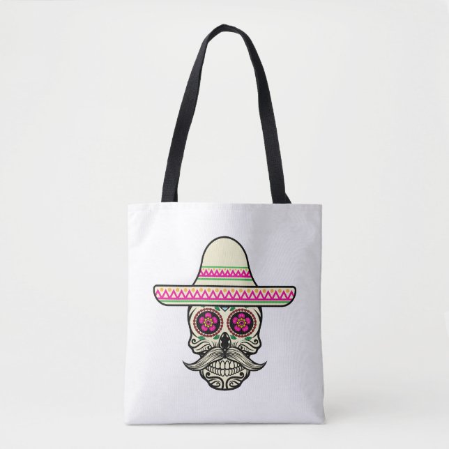 Simple Dia de Muertos Skull med Hat | Tote Bag Tygkasse (Framsida)