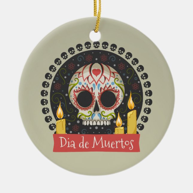 Simple Dia de Muertos Skull och ljus Ornament (Framsidan)