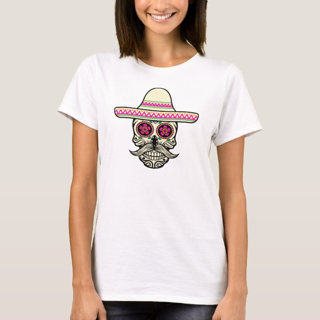 Simple Dia de Muertos Skull w/ Hat Mammairy Shirt T Shirt (Framsida)