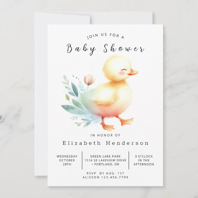 Simple Digital Anka Baby Shower Inbjudningar (Framsida)
