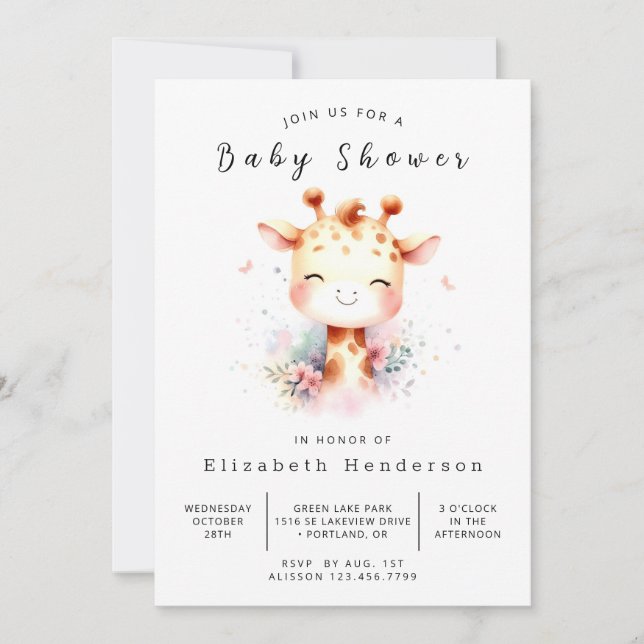 Simple Digital Giraffe Baby Shower Inbjudningar (Framsida)