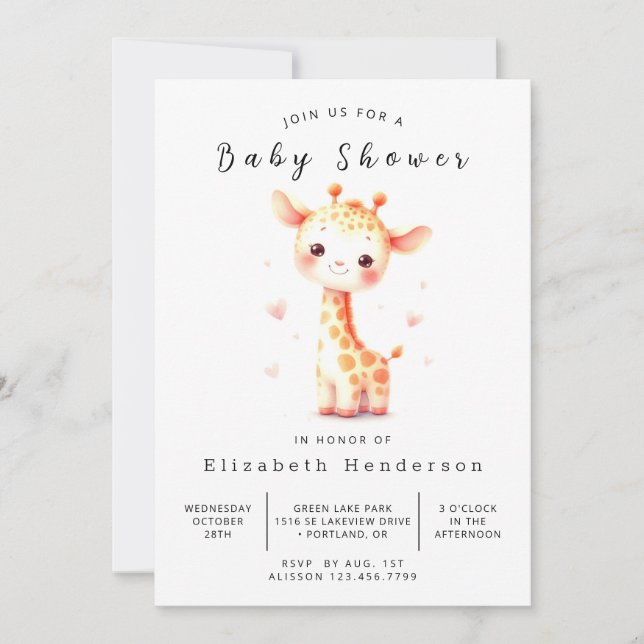 Simple Digital Giraffe Baby Shower Inbjudningar (Framsida)