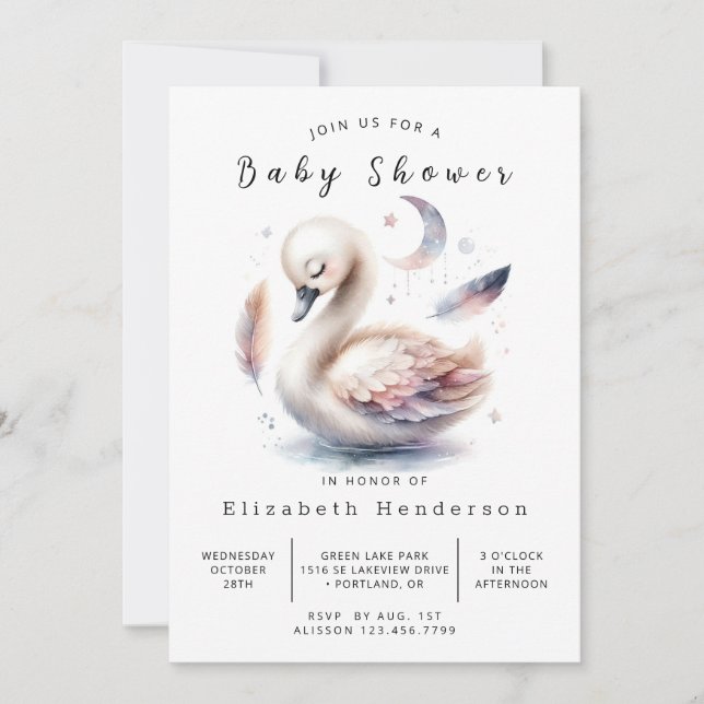 Simple Digital Svan Baby Shower Inbjudningar (Framsida)