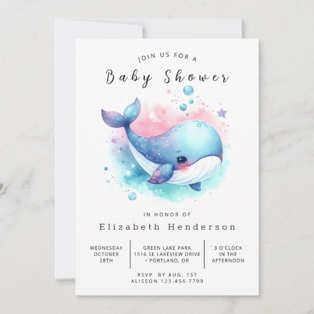 Simple Digital Whale Baby Shower Inbjudningar (Framsida)