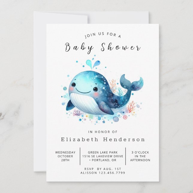 Simple Digital Whale Baby Shower Inbjudningar (Framsida)
