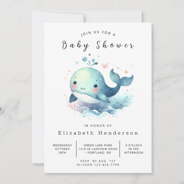 Simple Digital Whale Baby Shower Inbjudningar (Framsida)