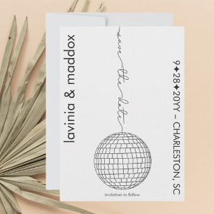 Simple Disco Boll Black and White QR Code Bröllop Spara Datumet