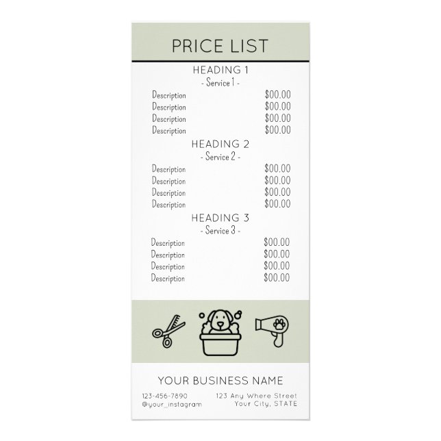 Simple Dog grooming service price list  Reklamkort (Framsidan)