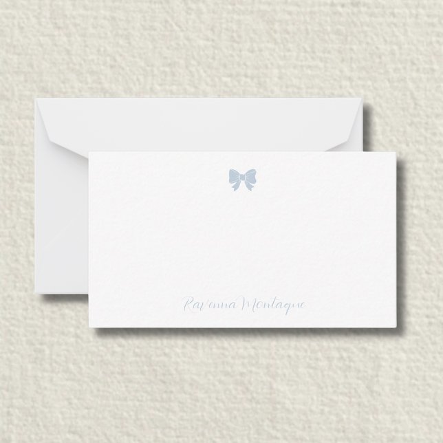 Simple Dusty Blue Chic Bow Handwritten Name  Anteckningskort (Skapare uppladdad)