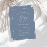 Simple Dusty Blue Monogram bröllopsinbjudan Julkort<br><div class="desc">Simple Dusty Blue Monogram bröllopsinbjudan. Imponera på dina gäster i bröllop med trendigets pulverblåa bröllopsinbjudning med ett vackert vitt skript, med briden och brudgummens initialer på en dammig blå bakgrund. Den här inbjudan har en fantastisk baby blue utformning, med moderna och minimala vibes, perfekt för ditt enkla, trendig, minimalistiska bröllop....</div>