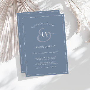 Simple Dusty Blue Monogram bröllopsinbjudan Julkort