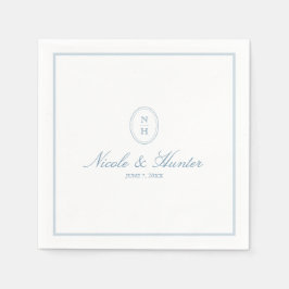 Simple Dusty Blue Monogram Crest Wedding Pappersservett