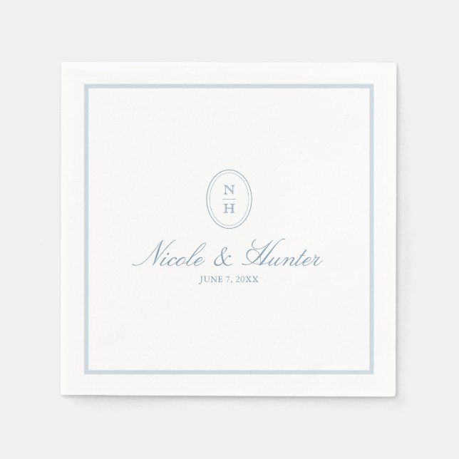 Simple Dusty Blue Monogram Crest Wedding Pappersservett (Framsidan)