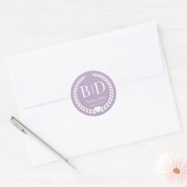 Simple Dusty Lavender Monogram Bröllop Runt Klistermärke