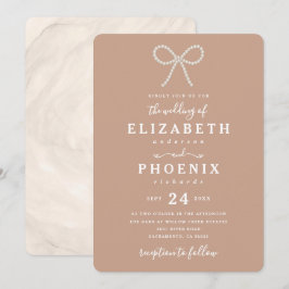 Simple Dusty Peach Pearl Bow Trendy Wedding Inbjudningar