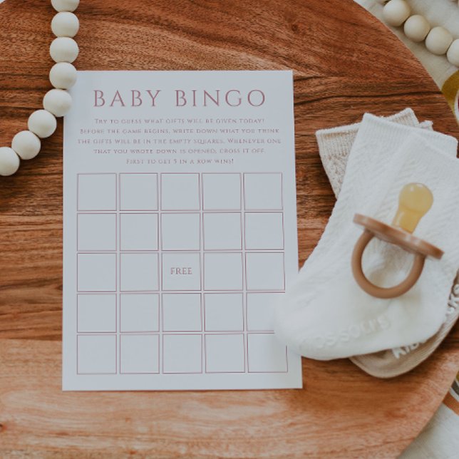 Simple Dusty Ro Baby Shower Baby Bingo Card Inbjudningar (Skapare uppladdad)