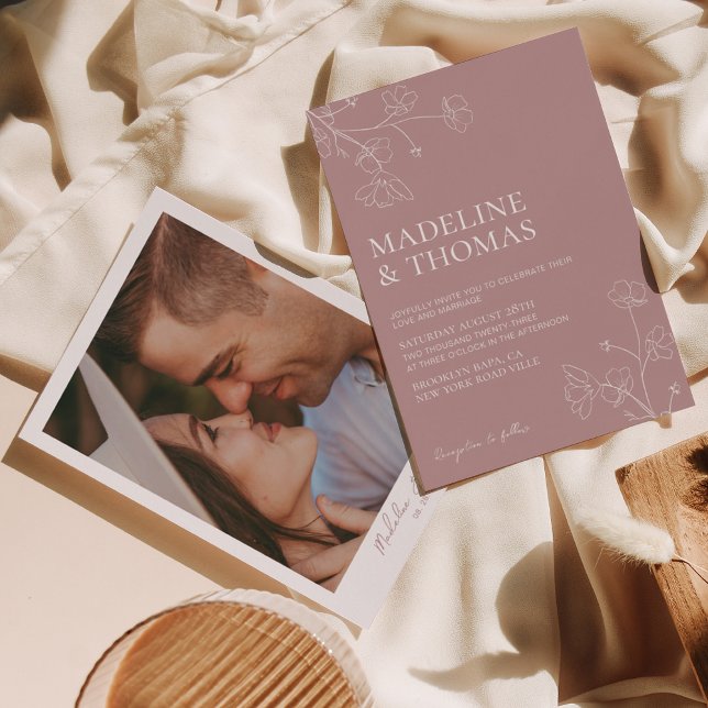 Simple Dusty Ro Photo Wedding bjudande Inbjudningar (Skapare uppladdad)