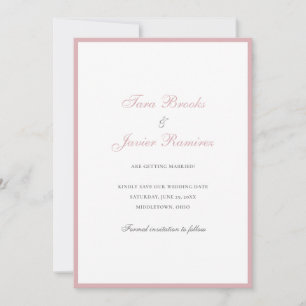 Simple Dusty Ro Rosa Formal Elegant bröllop Spara Datumet