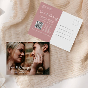 Simple Dusty Rosa Boho Spara datum QR-kodfoto Vykort