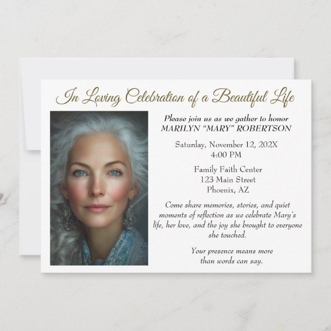 Simple Editable Celebration of Life Invitation Inbjudningar (Framsida)