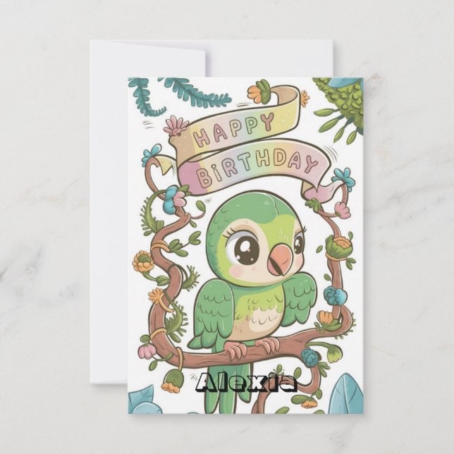 Simple Editable Parrot Digital Birthday Kort (Framsida)