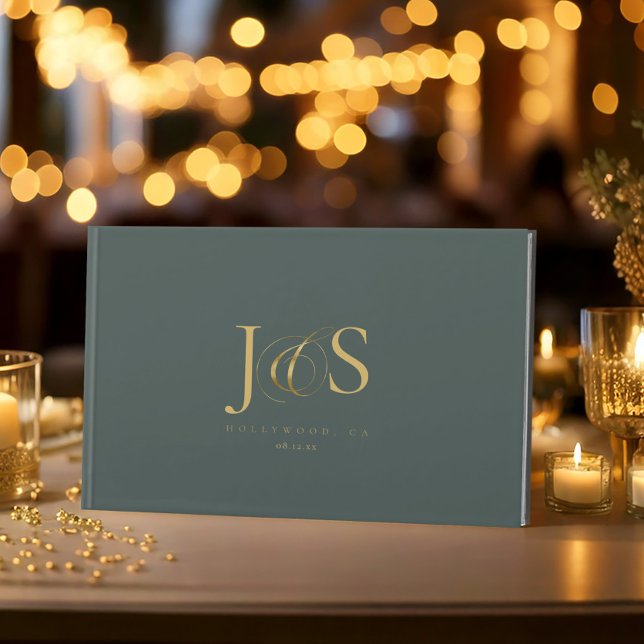 Simple Elegance Bröllop Initialer Grönt ID1022 Gästböcker (Skapare uppladdad)