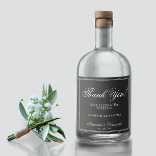 Simple Elegance Bröllop Tack White on Black Spritflaskor Etikett